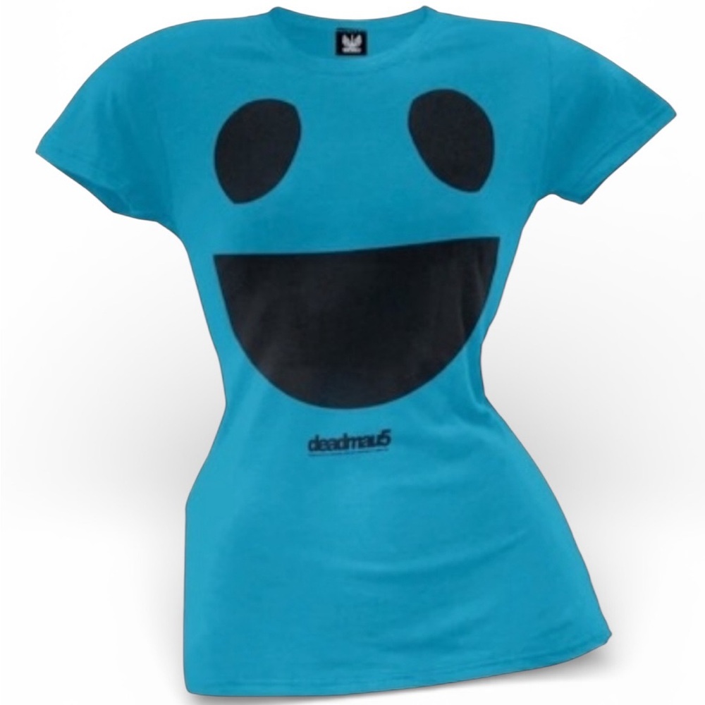 Deadmau5 Smile Face Band Tee Blue Juniors L XL